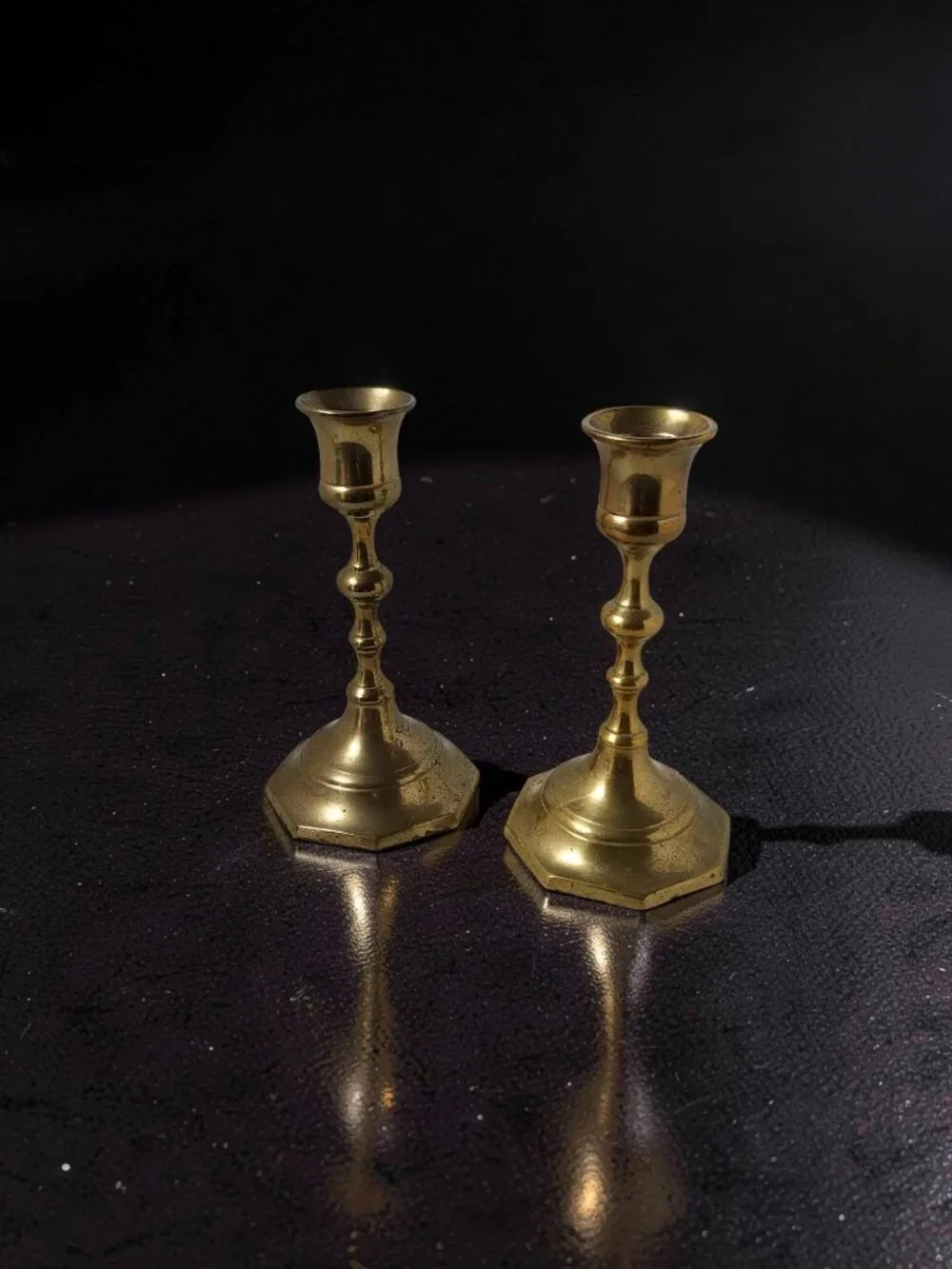 Pair Of 2 Vintage Solid Brass Taper Candlestick Holders Made In India